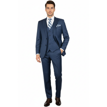 Men Suit BERLUSCONI Turkey 100% Italian Wool Super 180's 3pc Vested #Ber5 Navy image 5