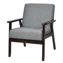 Retro Modern Classic Grey Linen Wide Accent Chair with Espresso Wood Frame - $4,335.80 MXN