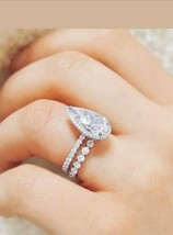 2.42Ct Pera Diamanti Finti Anello di Fidanzamento Sposa Set 925 Argento Sterling - £65.70 GBP