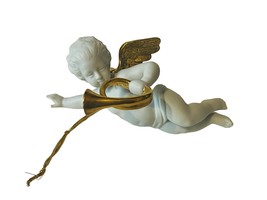 Heralding Angel Christmas Ornament Danbury Mint Cherub Figurine French Horn Vtg - £29.17 GBP