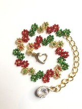Christmas Holiday Bracelet Zirconia Charm Gold Red Green Beaded Heart Clasp New - £13.11 GBP