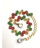 Christmas Holiday Bracelet Zirconia Charm Gold Red Green Beaded Heart Cl... - $16.65