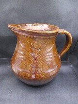 Antique Majolica Pottery tankard Pitcher Jug &amp; Tan Glaze Rose Flower - $54.45