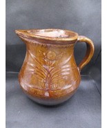 Antique Majolica Pottery tankard Pitcher Jug &amp; Tan Glaze Rose Flower - €46,61 EUR