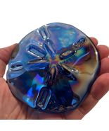 Art Glass Iridescent Blue Glass “Sand Dollar” Paperweight Beach Nautical - $15.99