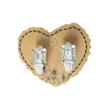 Emerald Cut Blue Topaz Crystals Cuff Stud Earrings Sterling Silver 925 P... - £36.36 GBP