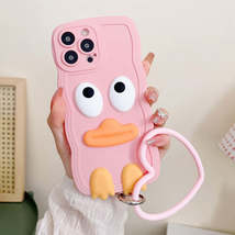 For iPhone 15 Pro Wave Edge Big Duck Silicone Phone Case with Wristband(Pink) - £3.15 GBP