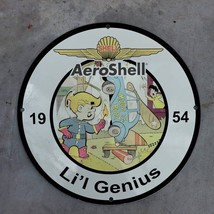 Vintage 1954 Shell AeroShell ''Li'l Genius'' Porcelain Gas & Oil Pump Sign - $125.00