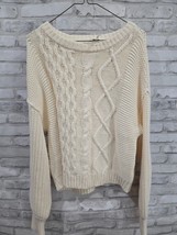 FREE PEOPLE Cross My Heart Ivory Cream Cable Knit Raw Hem Sweater XS - $40.76 CAD