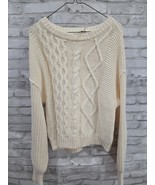 FREE PEOPLE Cross My Heart Ivory Cream Cable Knit Raw Hem Sweater XS - $41.01 CAD
