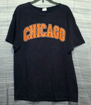 Vintage Anvil Navy Blue &amp; Orange Chicago Spellout Graphic T-Shirt Size M Cotton - £15.87 GBP