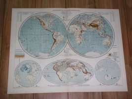 1915 Original Antique Map Of The World Hemispheres Globes Europe America Asia - £21.96 GBP