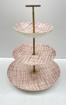 Three Tier Serving Tray - 3 Royal China Plates W/ Red &amp; White Tweed Design - £18.96 GBP