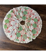 Vintage Patchwork Quilted Christmas Tree Skirt Handmade 39” Eyelet Lace ... - $35.00