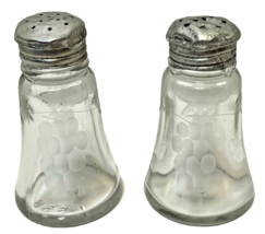 Vintage Etched Clear Glass Grapes Salt and Pepper Shakers 3.25 Inches Ta... - £12.47 GBP