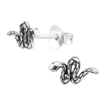 Snake 925 Sterling Silver Stud Earrings - £11.00 GBP