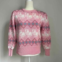 Susan Bristol Vintage 80&#39;s Pink Hearts &amp; Cats Long Sleeve Sweater - £65.73 GBP