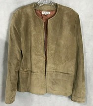 Talbots Suede Leather Jacket Camel Tan Fall Winter Open Front Style Pockets SZ 6 - £45.74 GBP