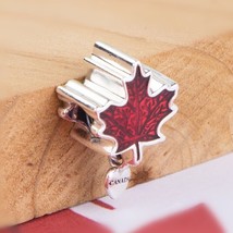 925 Sterling Silver Love Canada Maple Leaf With Red Enamel Dangle Charm  - $18.20