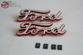 1940 Ford Car Truck Custom Ford Script Side Hood Emblems Chrome Badge Red Accent - $33.70