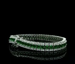 15TCW Princess Simulated Green Emerald Tennis Bracelet 925 Sterling Silv... - £104.39 GBP