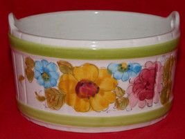 SECLA Handpainted Flowers Basket Planter 1980 Made in Portugal for F.T.D.A. - $9.99