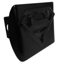 SUPERMAN BLACK SHIELD EMBLEM ON BLACK METAL USA MADE TRAILER HITCH COVER - £62.64 GBP