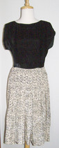 Vint. MID-CENT. Black &amp; Cream Silk Print Part. Pleated Dress w/BLACK Silk Bodice - £14.74 GBP