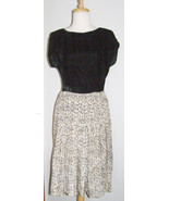 VINT. MID-CENT. BLACK &amp; CREAM SILK PRINT PART. PLEATED DRESS w/BLACK SIL... - $356.04 MXN