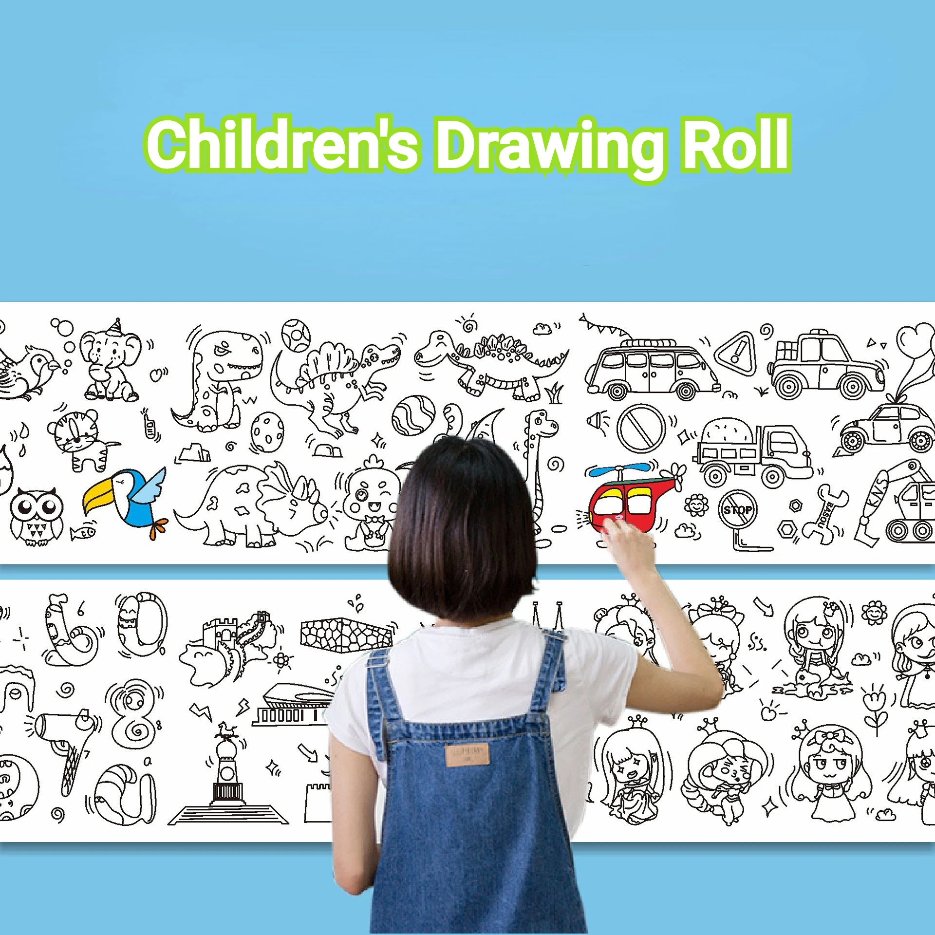 Children&#39;s Drawing Roll DIY Sticky Color Filling Craft Coloring Paper Roll For - £10.28 GBP+
