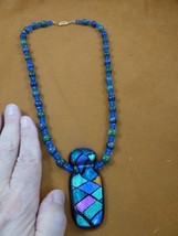 D1H-902 Mosaic Blue Dichroic Fused Glass Pendant 20&quot; azurite-malachite Necklace - £104.46 GBP