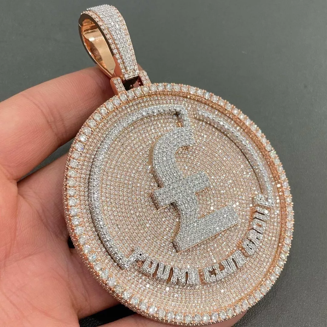 4 Ct Round Cubic Zirconia Customize Letter Disk Pendant 14K Rose Gold Plated - $389.69