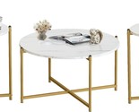 White Lamerge Coffee Table Set Of 3, Contemporary Faux Marble Top With G... - £112.28 GBP