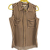 Sleeveless Beige &amp; Black Striped Blouse By D2 Medium Size - $17.28