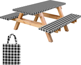 RNOONY Vinyl Fitted Picnic Table Cover with Bench Covers and Bag, 6Ft Outdoor Wa - £23.63 GBP