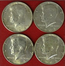 Set of 4 1964 1967 1968D 1969D Kennedy Half Dollar Silver Coin Lot - £29.70 GBP