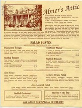 Abner&#39;s Attic Menu Baker Peters House Kingston Pike Knoxville Tennessee  - £14.31 GBP