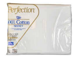 Perfection 100% Cotton Queen Size Flat Sheet White Pre-Shrunk 130 Count 60 x 80 - £13.82 GBP