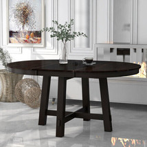 Farmhouse Round Extendable Dining Table with 16&quot; Leaf - Espresso - £362.36 GBP