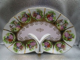 VTG Fragonard Courting Couple Medallion Porcelain Dish Tray with handle 8010[77j - £74.90 GBP