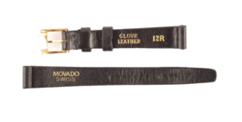 Original Movado Ladies 12mm Black Leather Band Strap New Old Stock - £65.05 GBP