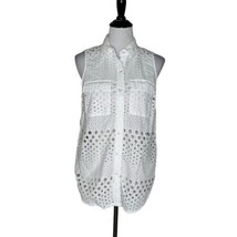 Michael Kors White Eyelet See Though Blouse Sleeveless Button Front Wome... - $20.79