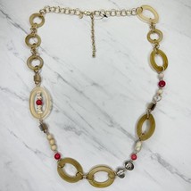 Chico&#39;s Chunky Beaded Long Gold Tone Necklace - £15.56 GBP