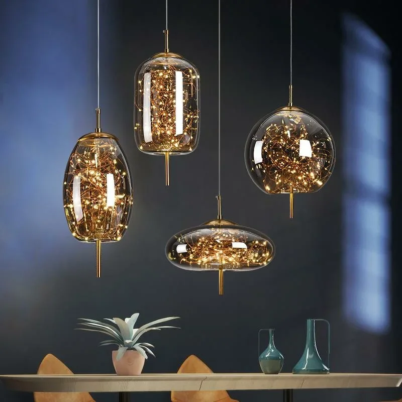 Modern LED Glass Pendant Lights Nordic Luxury Chandeliers Hanging Lighting - $89.26+