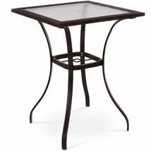 Costway Patio Rattan Wicker Bar Square Table Glass Tabletop Outdoor Furniture - £112.51 GBP