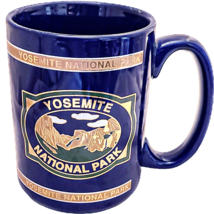 Vintage 90&#39;s Yosemite National Park Cobalt Blue and 24K Gold Coffee Mug Cup - £32.16 GBP