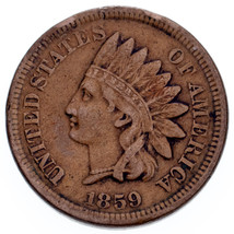 1859 1C Indien Cents VF État, Marron Couleur, Transparent Liberty Et Perles - $1,670.46 MXN