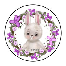 30 Floral Bunny Wreath Envelope Seals Labels Stickers 1.5&quot; Round Flowers Easter - £5.98 GBP