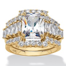 PalmBeach Jewelry 18K Gold Plated Silver Emerald-Cut CZ Bridal Ring Set - £64.33 GBP