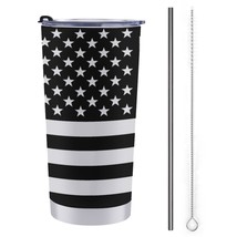 Mondxflaur Black USA Flag Steel Thermal Mug Thermos with Straw for Coffee - £16.67 GBP